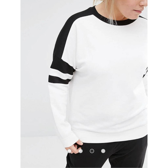 New Look Women Black & White Contrast Panels Sweat Shir Size 10 - Picture 2 of 9